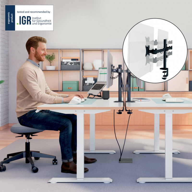 LEITZ Ergo Slim Držiak na dva monitory, stolová svorka, čierny 61640095