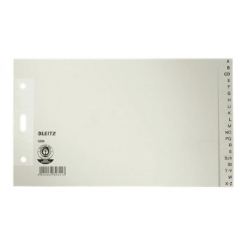 Leitz Manila Board index register A-Z, A5 na šírku, 20-dielny, sivý, 100 g/m², 80 mm dierovanie so zosilnenými otvormi (1206-00-85)