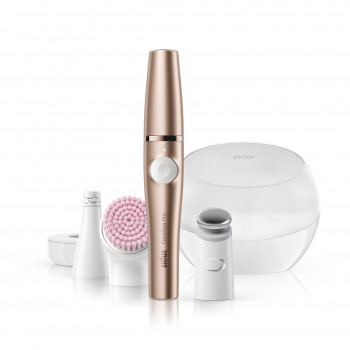 Braun FaceSpa Pro 921 3-in-1 epilátor na tvár, čistiaca kefka & tonizačný prístroj, bronzovo-biela