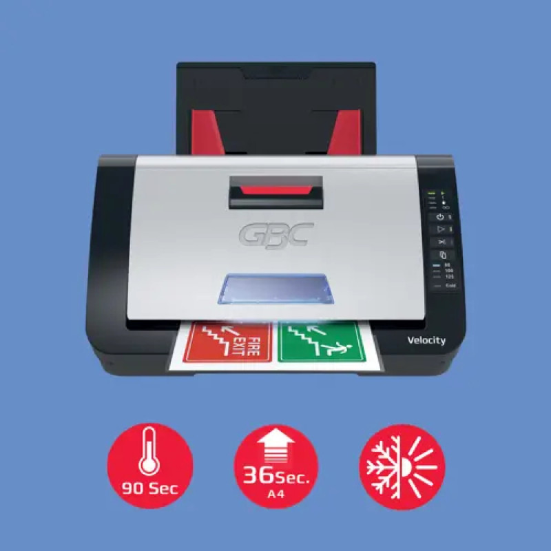 GBC Velocity A4 set laminátora s 10 fóliami, teplá laminácia, 2 valce, Anti-Stau, čierna 4410076