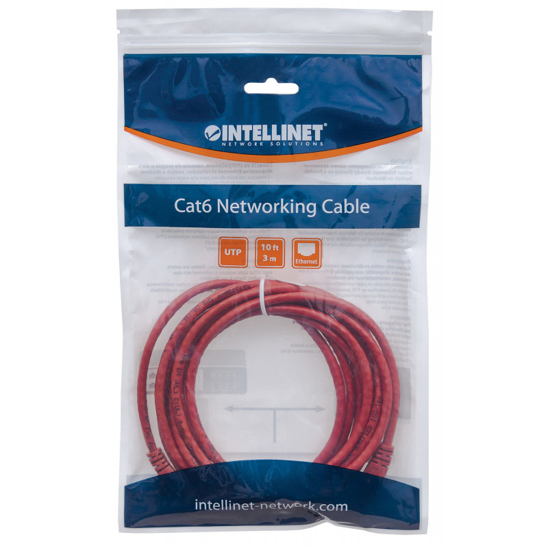 Intellinet Cat6 UTP patch kábel, 2x RJ45, zaliate, 7,5 m, červený (342193)