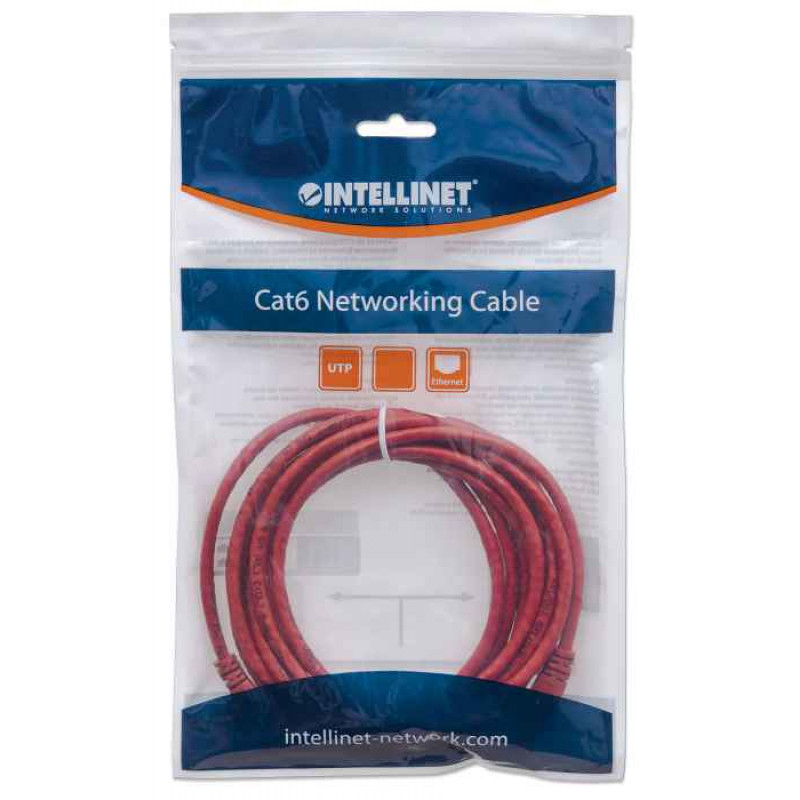 Intellinet Cat6 UTP patch kábel, RJ45, zaliaty, 1,5 m, červený 342155