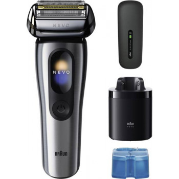 Braun NEVO 17000cc elektrický holiaci strojček so stanicou Clean&Charge, 5 režimov, 360° holiaca hlava, chróm/strieborná 349659