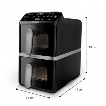 Philips Ovi Stacked Dual Basket 4000 teplovzdušná fritéza 9L 2700W čierna & strieborná NA461/00