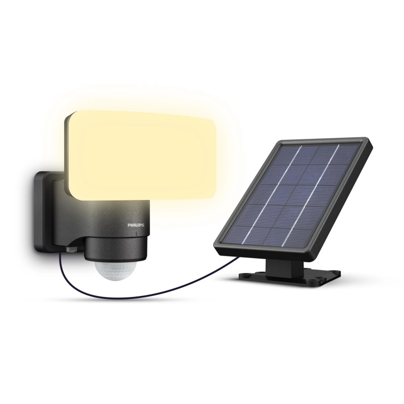Philips LED solárne vonkajšie nástenné svietidlo Tylus 3000K čierne 100lm IP44 PIR 00231931
