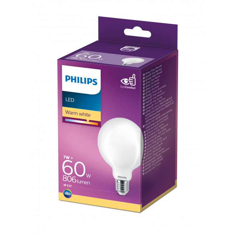 Philips LED Classic 60W G93 E27 teplá biela matná nestmievateľná guľová žiarovka