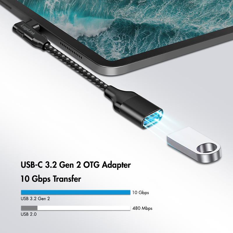 LogiLink CU0100 USB-C na USB-A adaptérový kábel, 0,2 m, 10 Gbps, 90° zahnutý, čierny