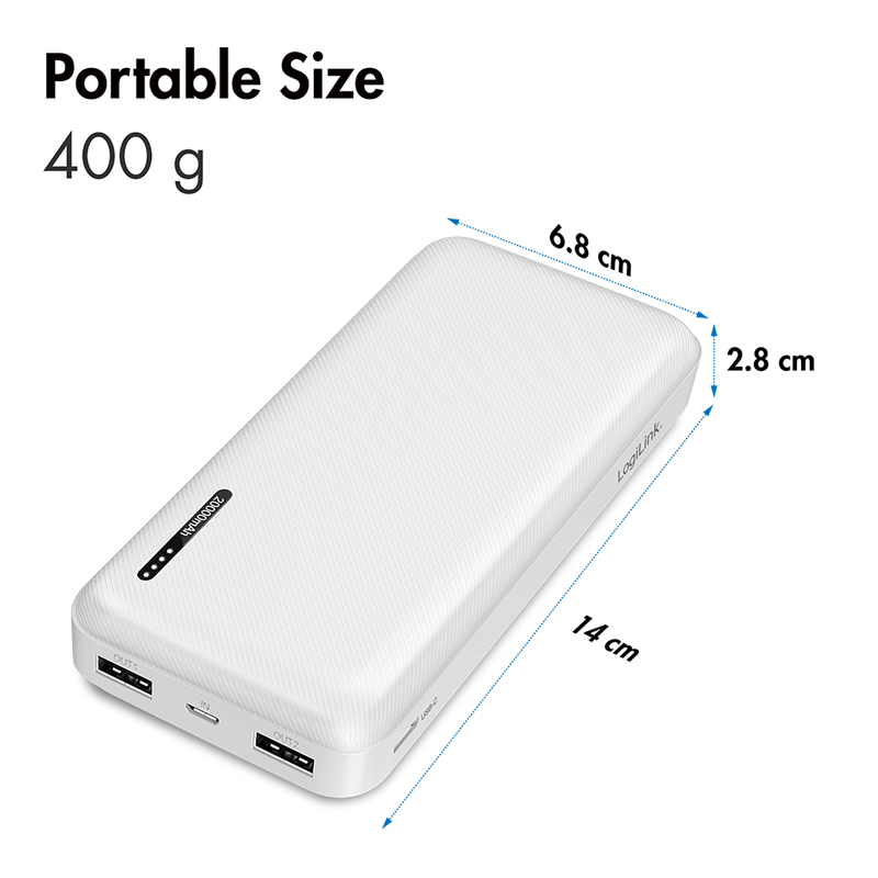 LogiLink PA0323W power banka 20000 mAh biela - 2x USB-A, 1x USB-C, 20W PD