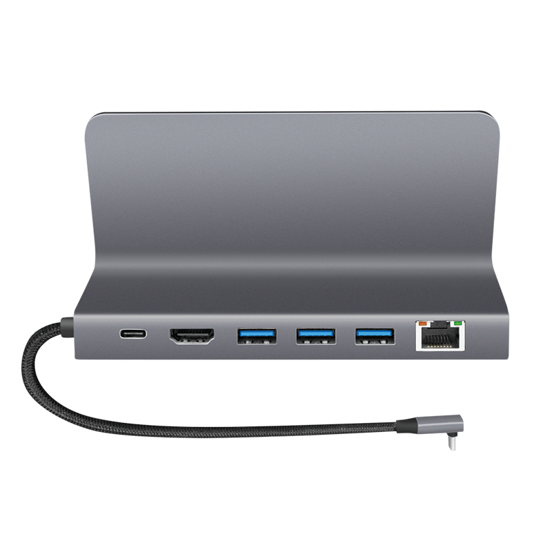 LogiLink UA0408 USB-C dokovacia stanica so stojanom na tablet, HDMI 4K@60Hz, 100W PD, Gigabit Ethernet, strieborná