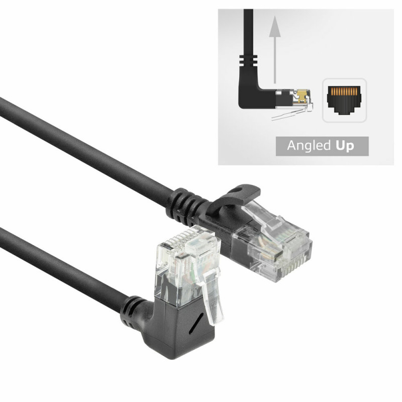ACT DC4901 1 m CAT6A U/UTP LSZH Slimline patch kábel, čierny, RJ45 90° zahnutý na rovný