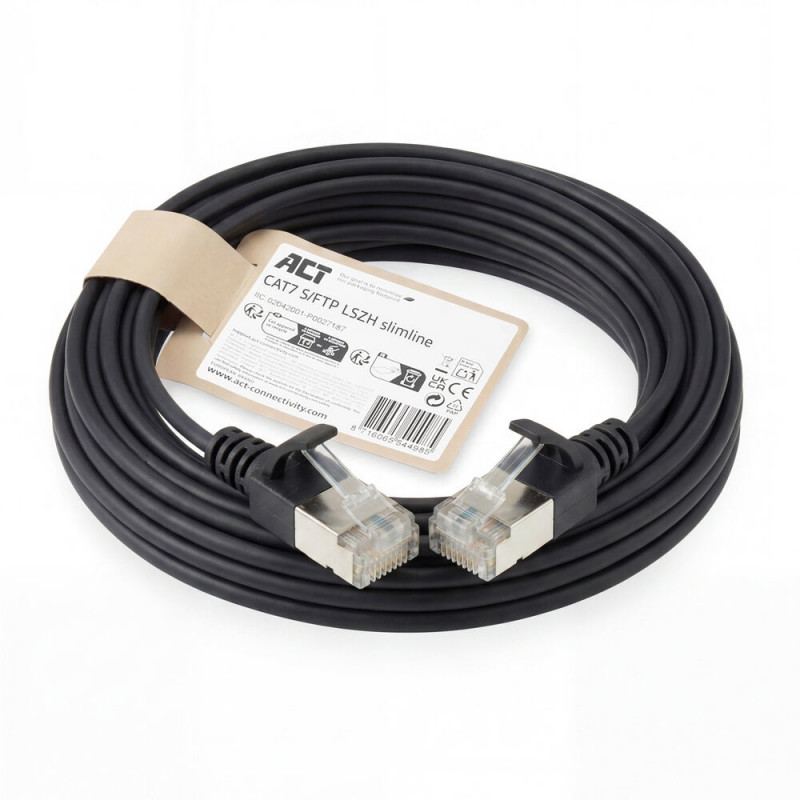 ACT čierny 7 m LSZH S/FTP CAT7 Slimline patch kábel Snagless s RJ45 konektormi (DF7907)