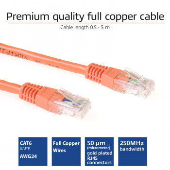ACT IB1505 prepojovací kábel Cat6 U/UTP, RJ45, 5 m, oranžový