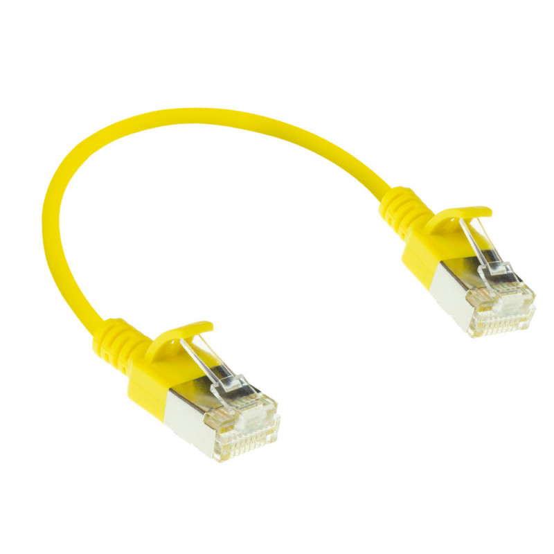 ACT DC7830 žltý 0,15m LSZH U/FTP CAT6A datacenter Slimline patch kábel Snagless RJ45