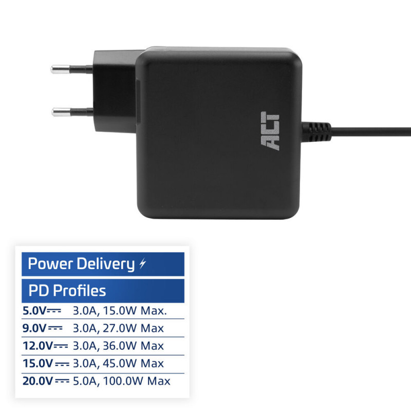 ACT USB-C napájací zdroj pre notebook 100W s Power Delivery profilmi, 2 m (AC2015)