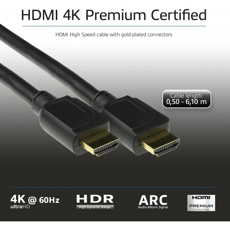 ACT AK3947 HDMI kábel 6,1 m 4K 60Hz HDR ARC 18 Gbps čierny