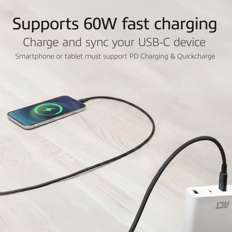 ACT USB 2.0 60W Nabíjací/dátový kábel USB-C na USB-C, čierny, 1 meter (AC3082)