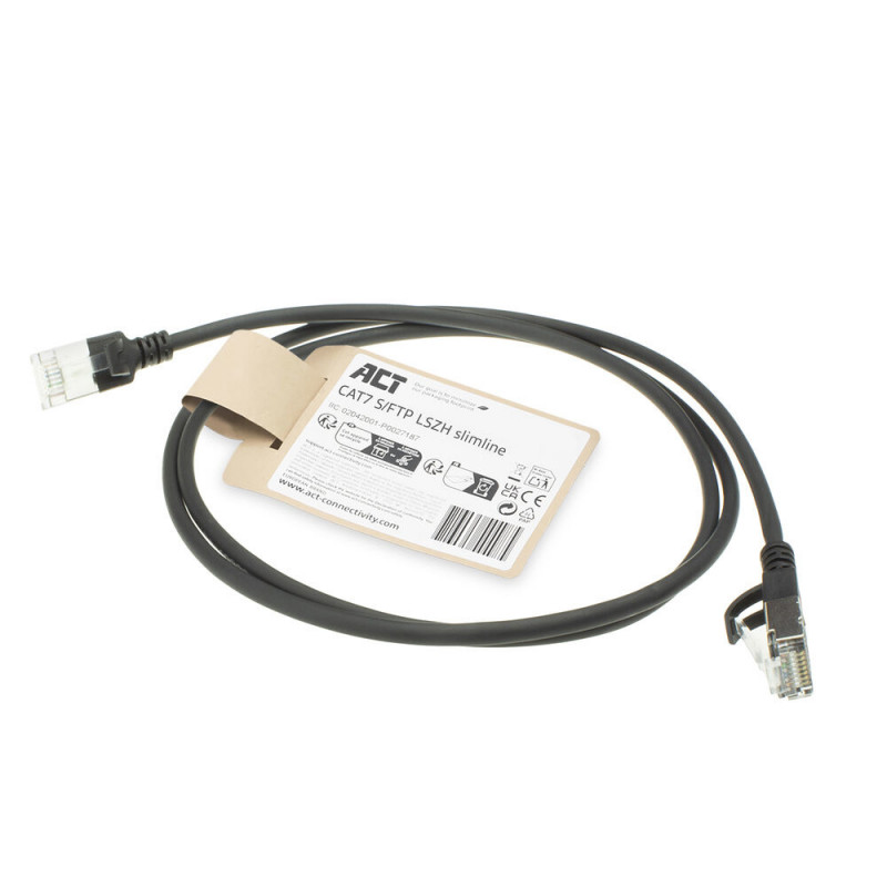 ACT Čierny 1m LSZH S/FTP CAT7 Slimline Patch kábel Snagless s RJ45 konektormi (DF7901)