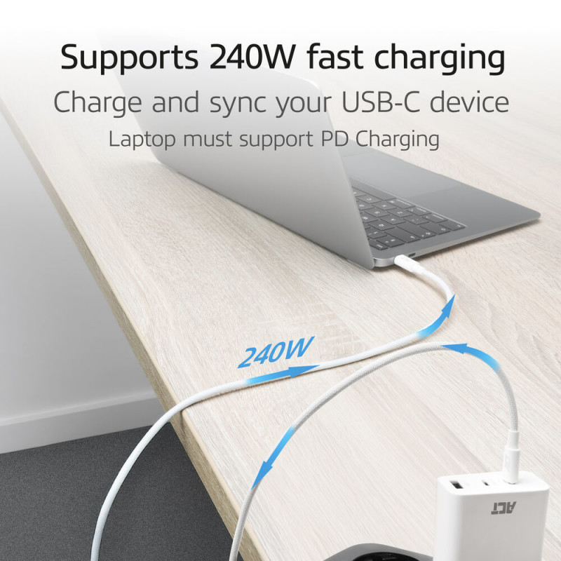 ACT USB 2.0 240W nabíjací/dátový kábel USB-C na USB-C, biely, 2 m (AC3085)
