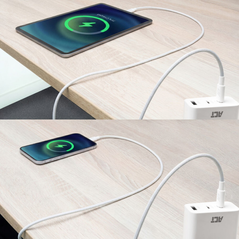 ACT USB 2.0 240W nabíjací/dátový kábel USB-C na USB-C, biely, 2 m (AC3085)