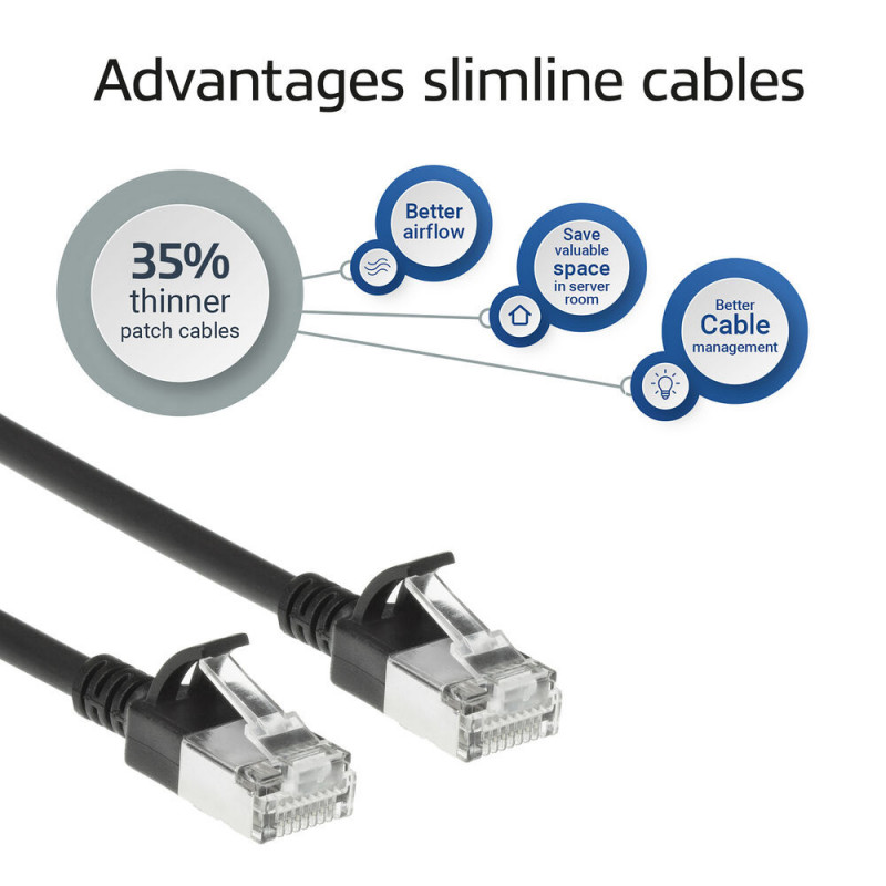 ACT čierny 10 m LSZH S/FTP CAT7 slim patch kábel snagless s RJ45 konektormi (DF7910)