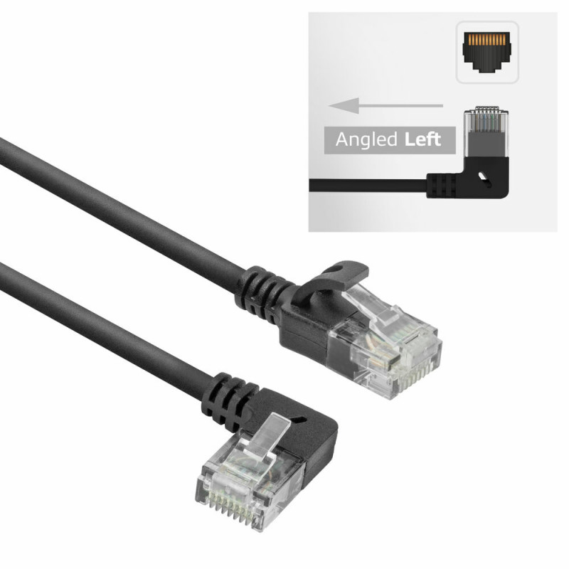ACT DC1901 1 m CAT6A U/UTP LSZH Slimline patch kábel, RJ45 90° zahnutý vľavo na rovný, čierny