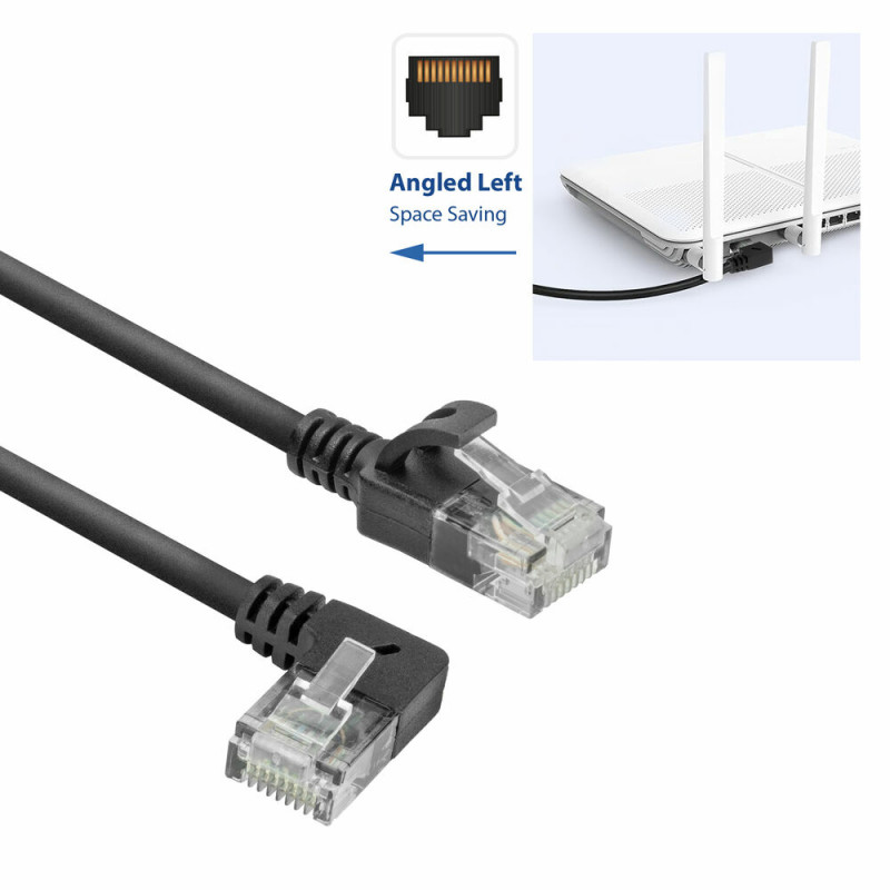 ACT DC1901 1 m CAT6A U/UTP LSZH Slimline patch kábel, RJ45 90° zahnutý vľavo na rovný, čierny