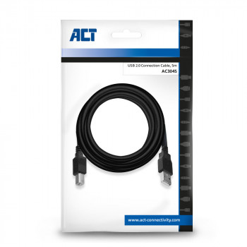 ACT AC3045 USB 2.0 kábel, USB-A konektor samec na USB-B konektor samec, 5 m, čierny