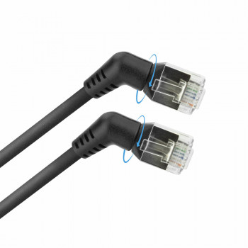 ACT DD1900 čierny 0,5 m U/FTP CAT6A slimline patch kábel s uhlovými 360° otočnými RJ45 konektormi