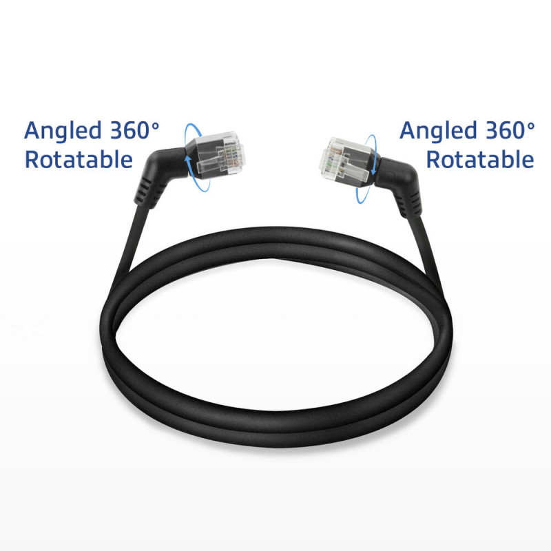 ACT DD1900 čierny 0,5 m U/FTP CAT6A slimline patch kábel s uhlovými 360° otočnými RJ45 konektormi