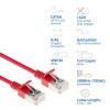 ACT červený 0,5 m LSZH S/FTP CAT6A slimline snagless patch kábel RJ45 (DB7500)