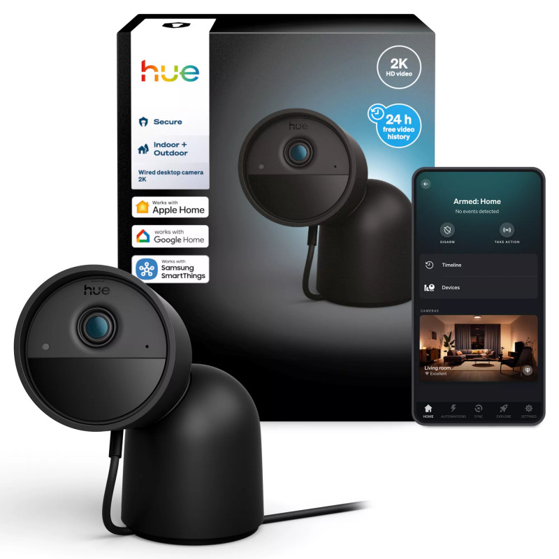 Philips Hue Secure Wired kamera so stojanom, 2K rozlíšenie videa, čierna