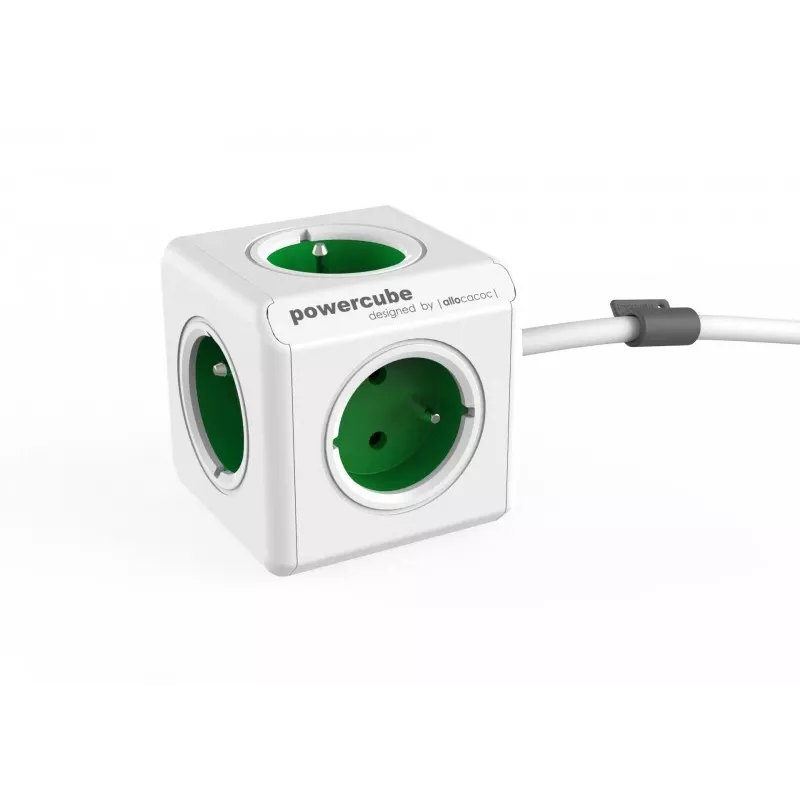 Allocacoc PowerCube Extended typ E zásuvková lišta 1,5 m 5 AC zásuviek interiér zelená