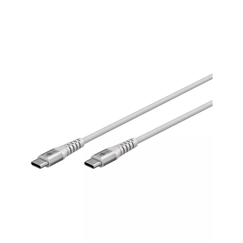 super-mäkký USB 2.0 opletený kábel, USB-C konektor samec > USB-C konektor samec (biela, 3 metre)
