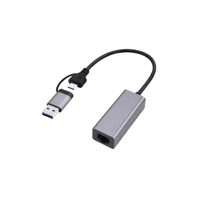Gembird A-USB3AC-LAN-01 sieťový adaptér Gigabit USB 3.1 + Type-C, 1x RJ-45, 10/100/1000 Mbps, kovové puzdro, space grey