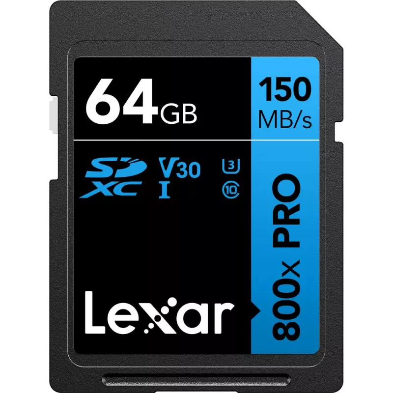 SDXC flash pamäť Lexar 64 GB UHS-I 800xPRO — trieda 10, U3, V30, 150 MB/s