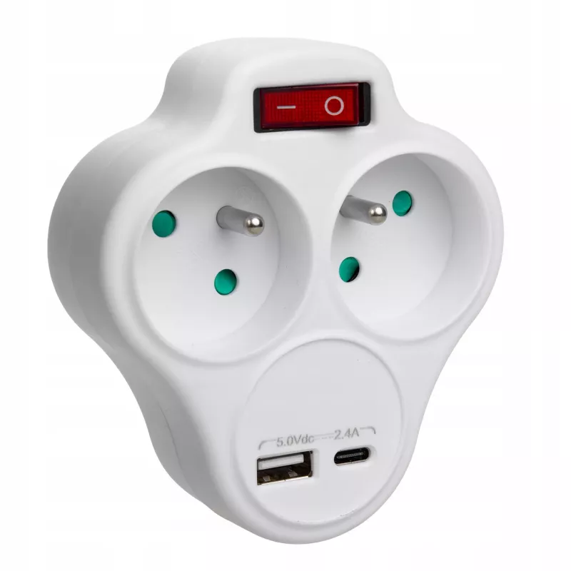 Elektrický rozbočovač dvojzásuvky MACLEAN MCE336E s 2 USB portami, typ E