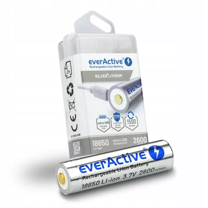 Batéria everActive 18650 3.7V Li-ion 2600mAh micro USB s ochranou BOX
