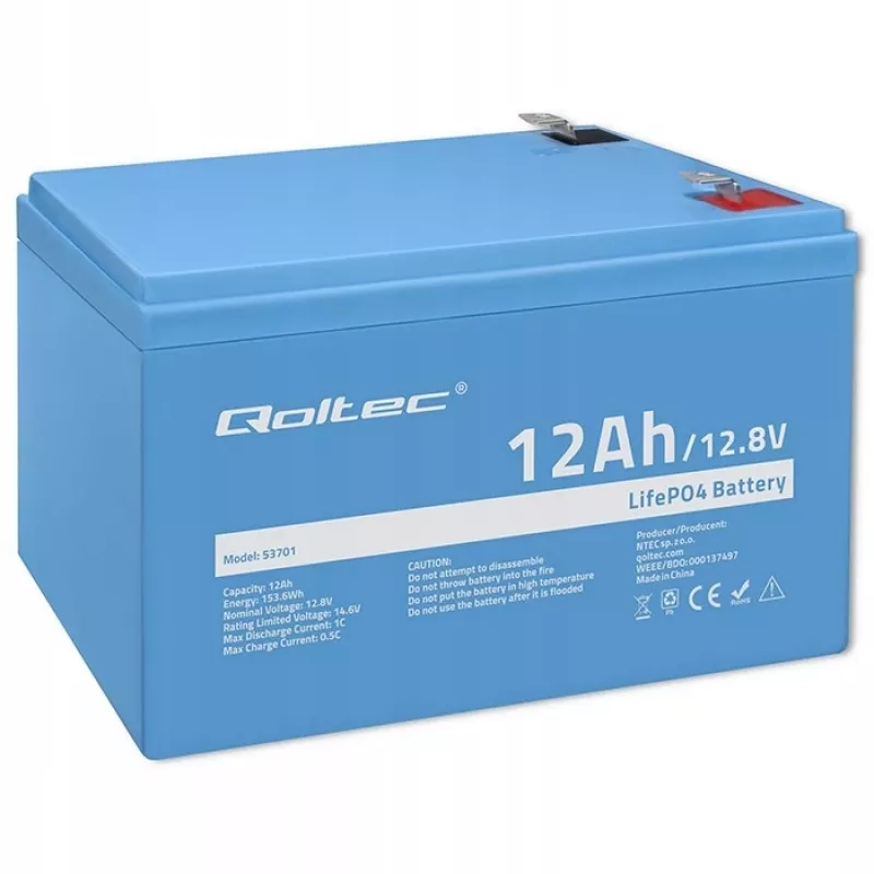 Qoltec LiFePO4 lithium-železofosfátová batéria 12,8 V 12 Ah 153,6 Wh s BMS