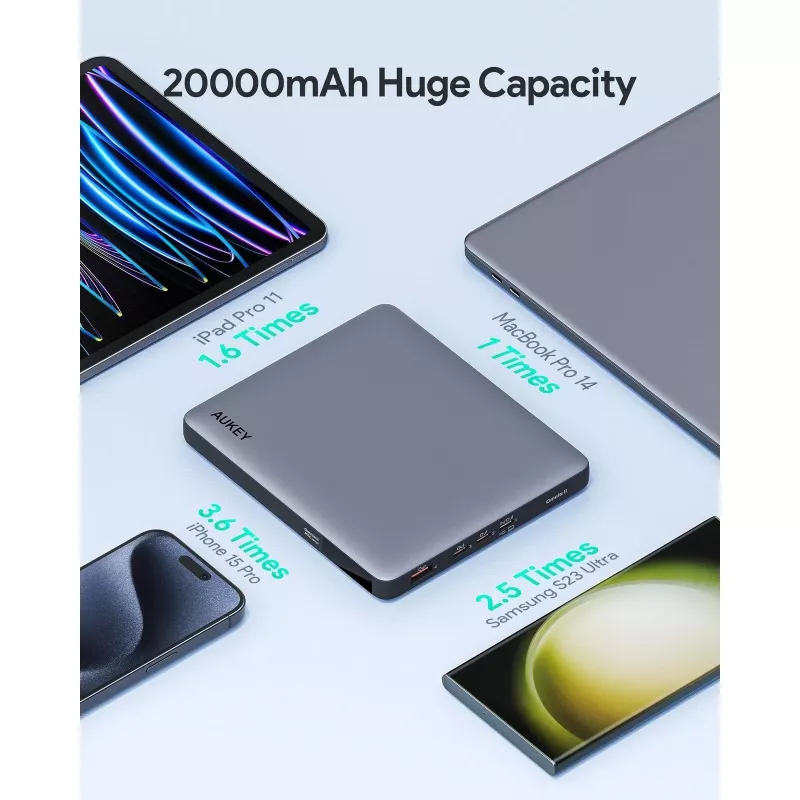 AUKEY Sprint X 20000mAh 100W laptop power bank s PD3.0 - sivá