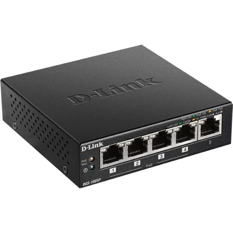D-Link DGS-1005P/E sieťový switch unmanaged Gigabit Ethernet (10/100/1000) Power over Ethernet (PoE) čierny