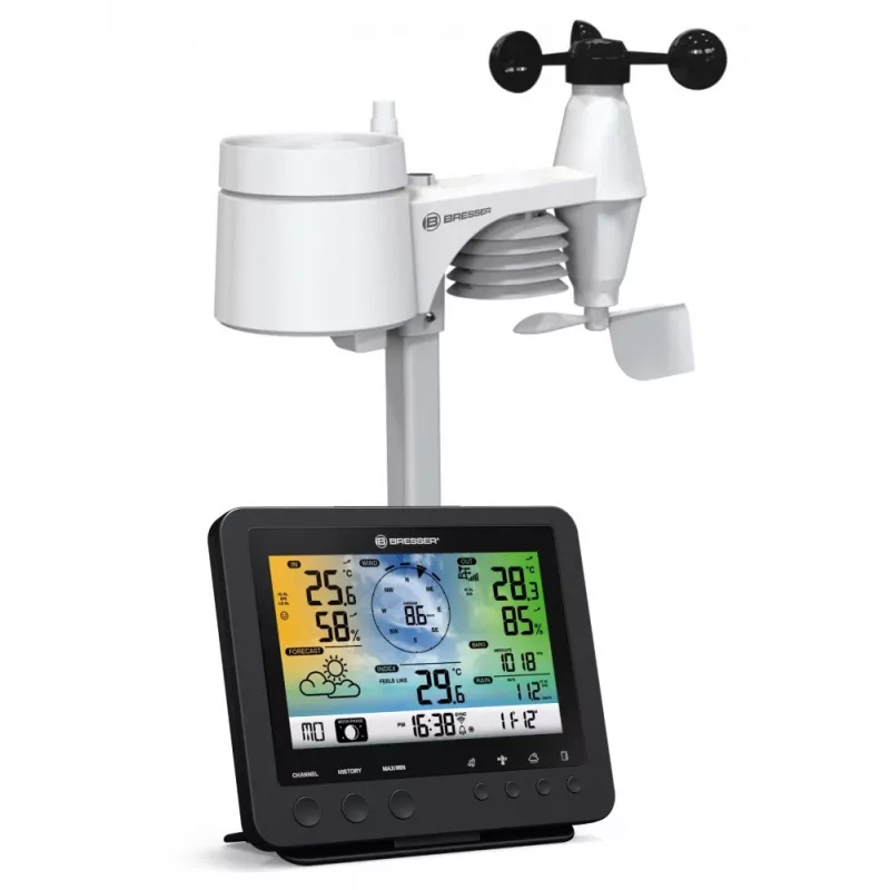 Bresser 7002580 Weather Center 5-in-1 digitálna meteostanica Wi-Fi s profesionálnym senzorom, displej 5,7″, sieťové napájanie, čierna
