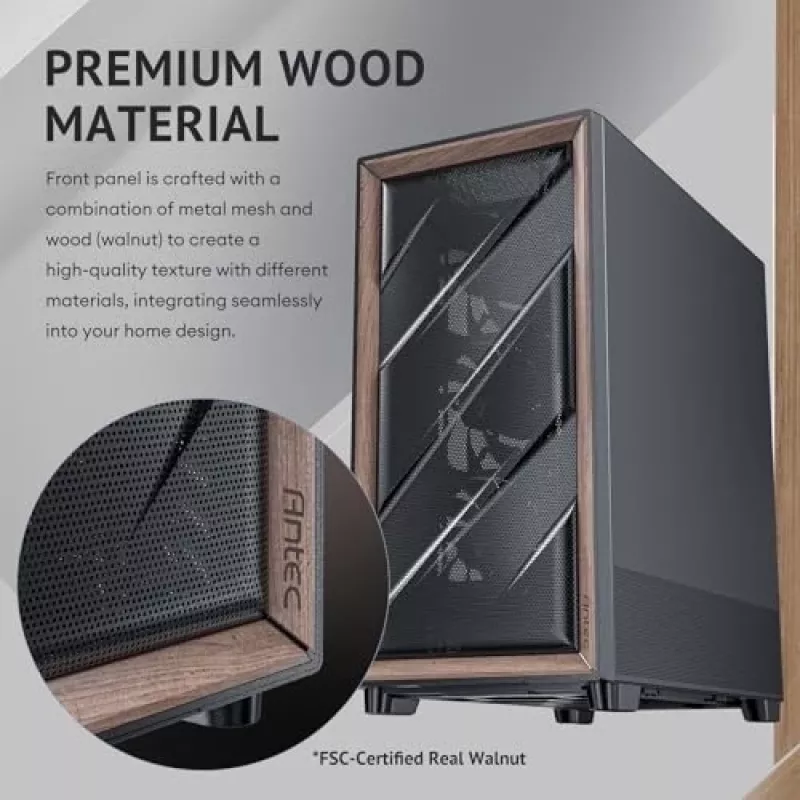 Antec 0-761345-10133-2 počítačová skriňa Midi Tower čierna drevo