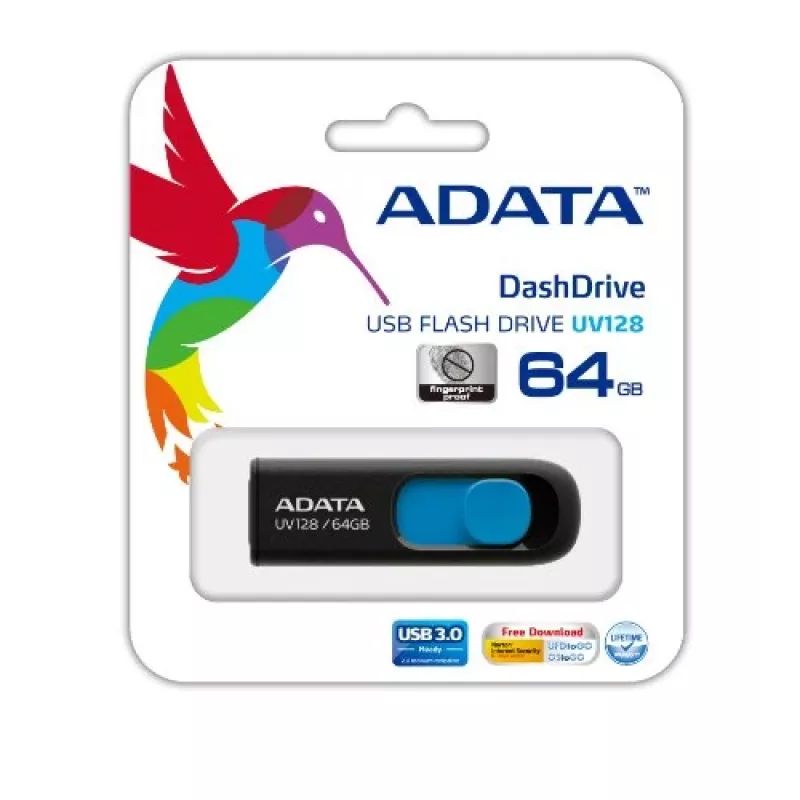 ADATA 64GB DashDrive UV128 USB kľúč USB Type-A 3.2 Gen 1 (3.1 Gen 1) čierny, modrý