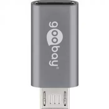 Goobay USB 2.0 Hi-Speed adaptér, sivý, sivý – USB-C™ konektor samica > USB 2.0 Micro konektor samec (Type-B) (55553)