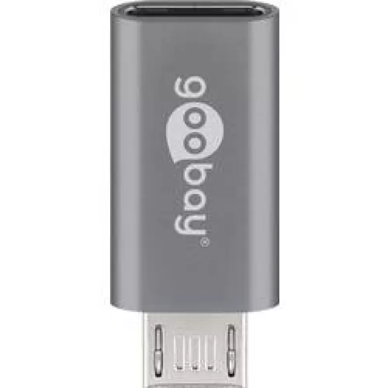 Goobay USB 2.0 Hi-Speed adaptér, sivý, sivý – USB-C™ konektor samica > USB 2.0 Micro konektor samec (Type-B) (55553)
