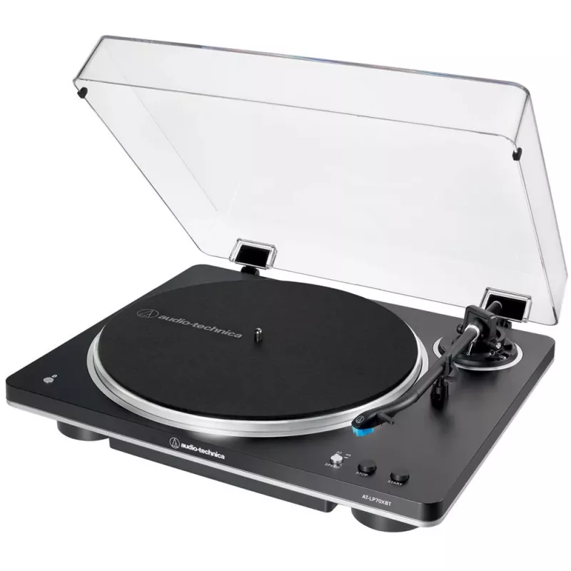 AT-LP70XBTBS, gramofón čierny/strieborný, integrovaný fono predzosilňovač, Bluetooth, plne automatický, remeňový pohon