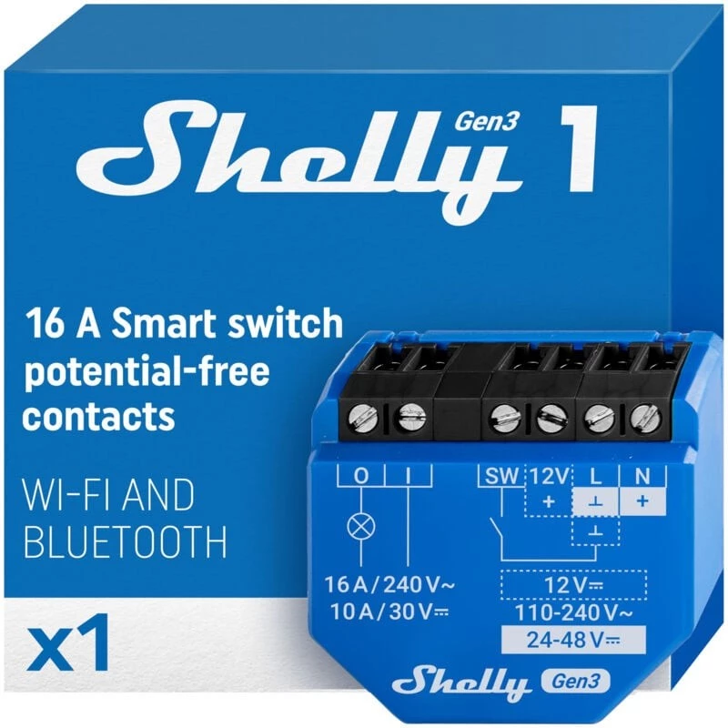 1 GEN3 relé inteligentné Wi-Fi s suchým kontaktom vypínač domáca automatizácia kompatibilné s Al - Shelly