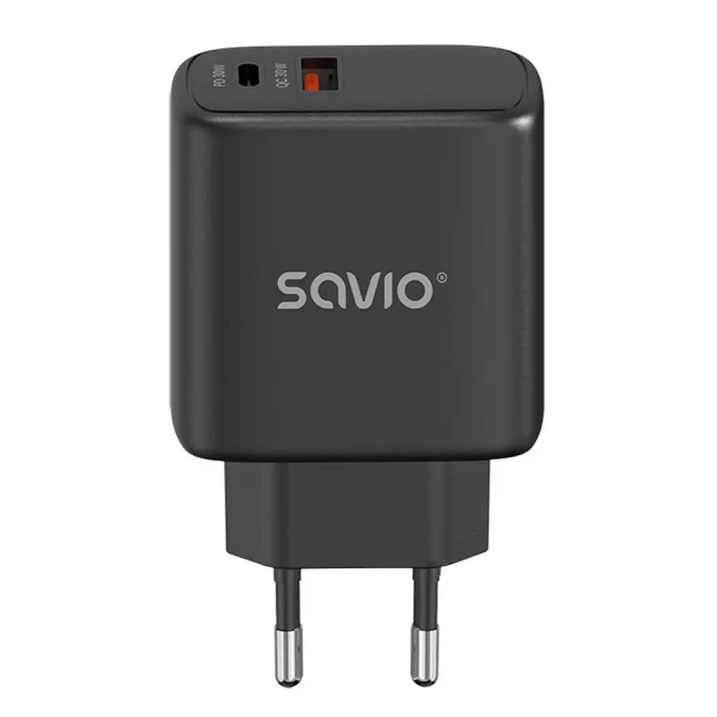 Sieťová nabíjačka SAVIO LA-06/B 30 W, USB-A + USB-C, Quick Charge, Power Delivery 3.0, čierna