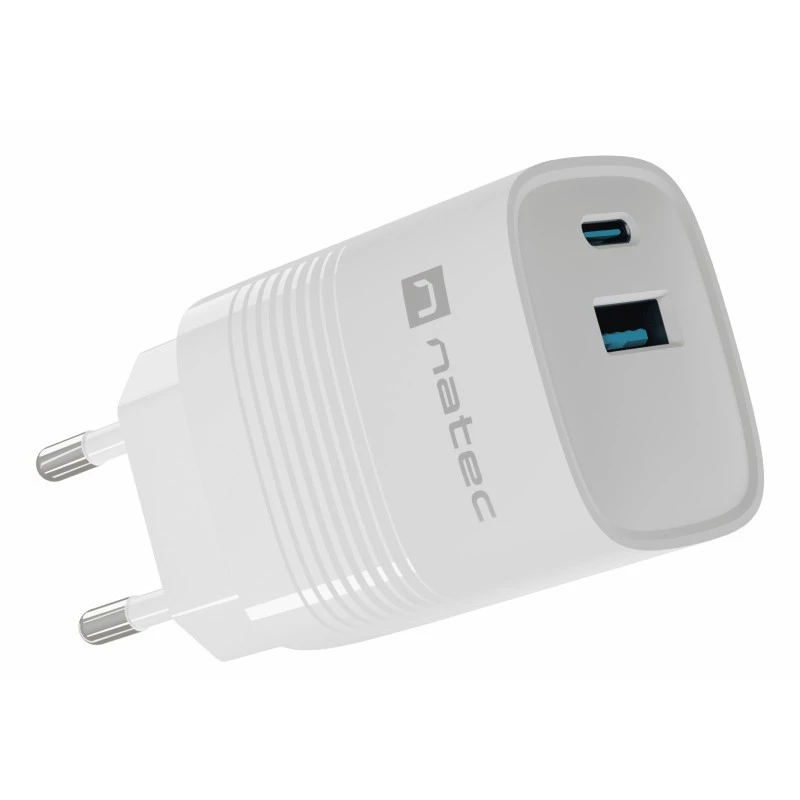 Káblová nabíjačka pre mobilné zariadenia NATEC NUC-2140, 30W, USB-C PD 3.0 + USB-A, Samsung AFC, biela