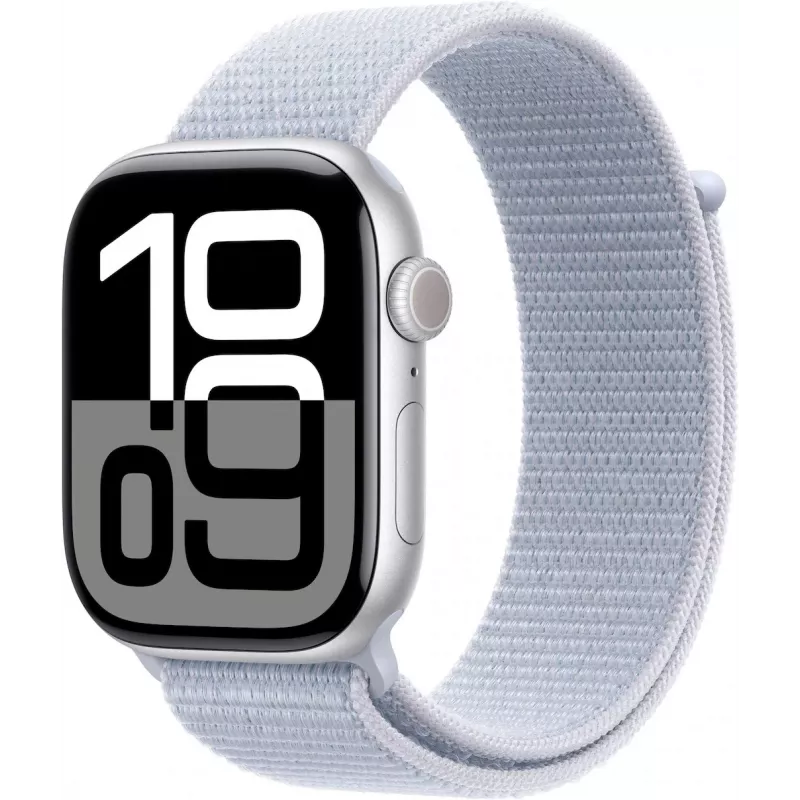 APPLE Watch Series 10 GPS 46 mm strieborné hliníkové puzdro s Blue Cloud Sport Loop